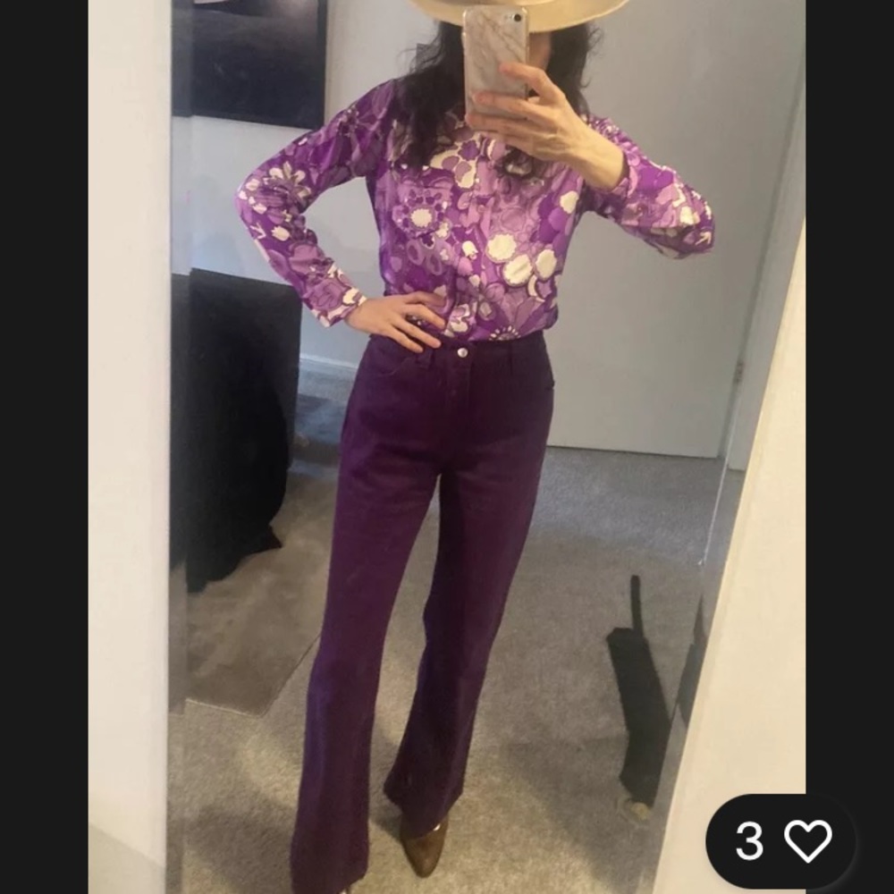 Vtg 70’s Electric ⚡️ Purple High Waist Jeans bell bottom wide 60’s hippy boho - Picture 2 of 11